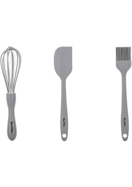 Gri Renkli Orta Boy 3lü Silikon Spatula,fırça ve Çırpıcı Seti