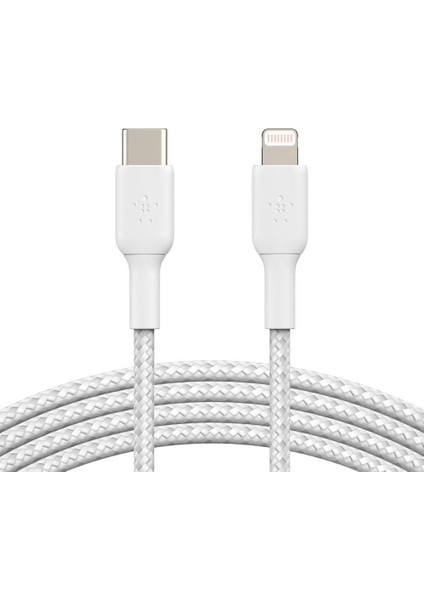 Örgülü Usb-C - Yıldırım Kablosu (Hızlı Şarj Kablosu) Hızlı Şarj Mfi Sertifikalı Usb-C Kablosu 2m, Beyaz