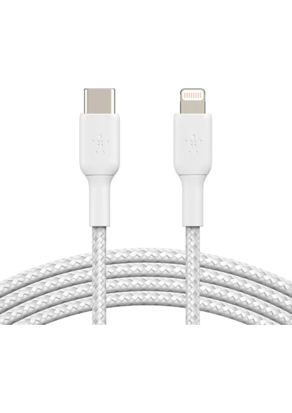 Örgülü Usb-C - Yıldırım Kablosu (Hızlı Şarj Kablosu) Hızlı Şarj Mfi Sertifikalı Usb-C Kablosu 2m, Beyaz