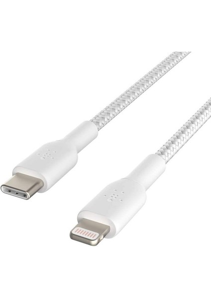 Örgülü Usb-C - Yıldırım Kablosu (Hızlı Şarj Kablosu) Hızlı Şarj Mfi Sertifikalı Usb-C Kablosu 2m, Beyaz