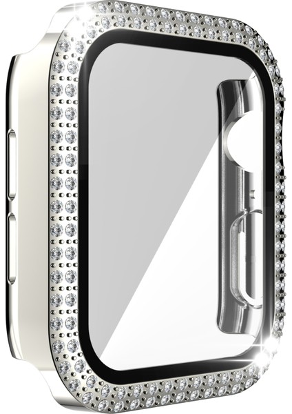 Çift Sıra Elmas Pc + Temperli Cam Saat Kılıf Apple Watch Serisi 6 & Se & 5 & 4 40 mm. (Gümüş) (Yurt Dışından)