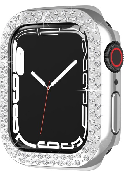 Galvanik Pc Çift Satırlar Elmas Koruyucu Kılıf Apple Watch Series 7 41 mm. (Gümüş) (Yurt Dışından)