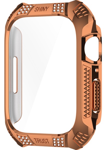 Rhombus Kemer Matkap + Temperli Film Tümleşik Kılıf Apple Watch Series 7 41 mm. (Gül Altın) (Yurt Dışından)