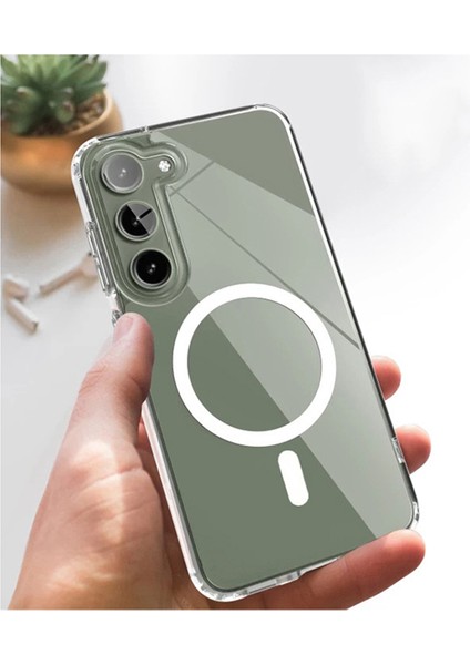 Galaxy S23 Kılıf Kablosuz Şarj Özellikli Arkası Sert Sararmaz Şeffaf Kenarları Yumuşak Silikon