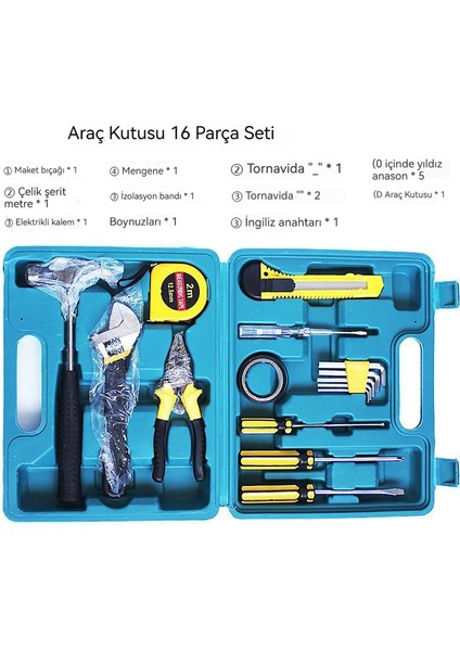 16 Parçalı Araç Çift Kullanımlı Bakım Acil Durum Kiti (Yurt Dışından)