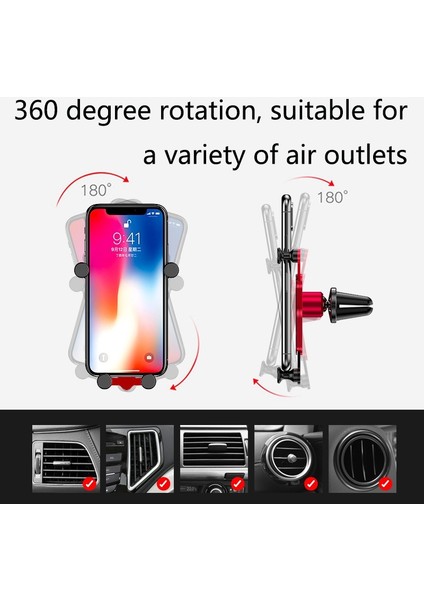 Araba Hava Çıkış Yerçekimi Cep Telefonu Tutucu Snap-On Metal Braketi (Gümüş) (Yurt Dışından)