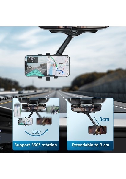 ZJ099 360 Derece Dönen Araba Dikiz Aynası Telefon Tutucu (Klasik Siyah) (Yurt Dışından) fırsatları