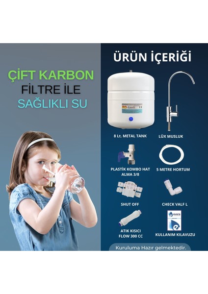 5 Aşamalı 8 Lt Beyaz Kapalı Oval Kasa Pompasız Su Arıtma Cihazı