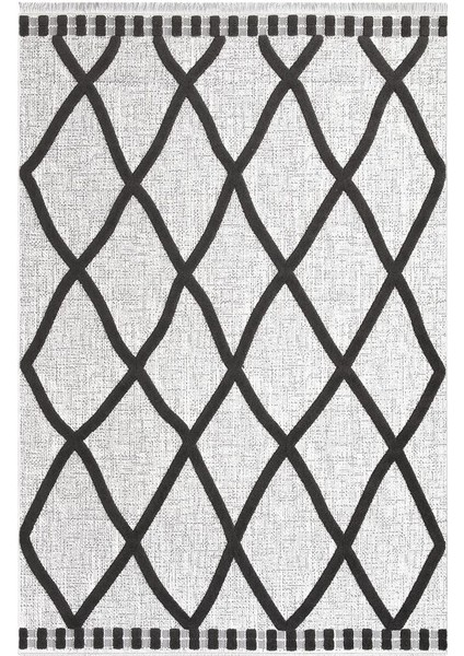 Ipek Mekik Halı Almond Antrasit Gri Zigzag Çizgili Kilim