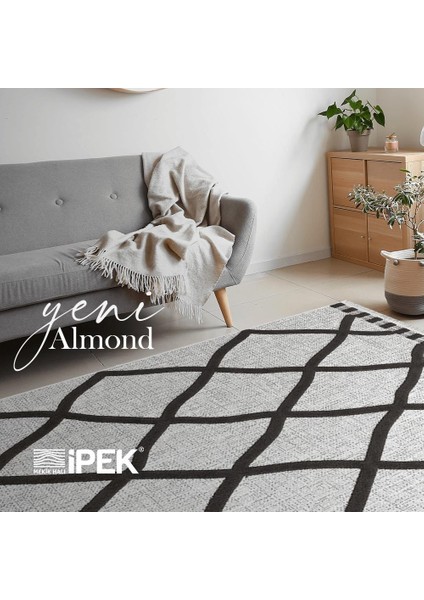 Ipek Mekik Halı Almond Antrasit Gri Zigzag Çizgili Kilim fiyatları
