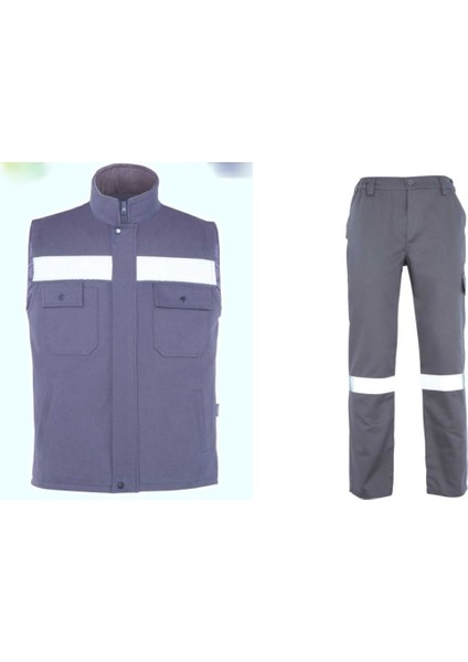 Orange Safety Mervem Iş Takımı 7/7 Gabardin Gri %100 Pamuk Kapitoneli Reflektörlü