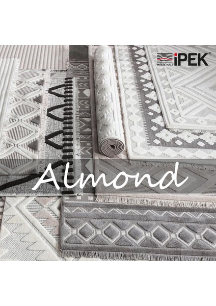 Almond Ekru Gri Retro Desen Kilim