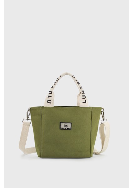Kadın Haki Mini Kanvas Kumaş Tote Çanta