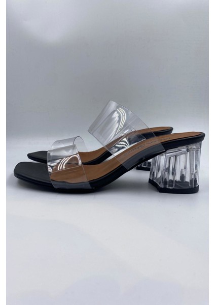 Kadın Şeffaf Bantlı Şeffaf Topuklu Siyah Terlik modelleri