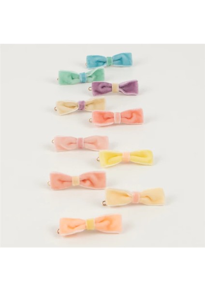 - Pastel Velvet Mini Bow Clips - Pastel Renk Kadife Tokalar - 10'lu