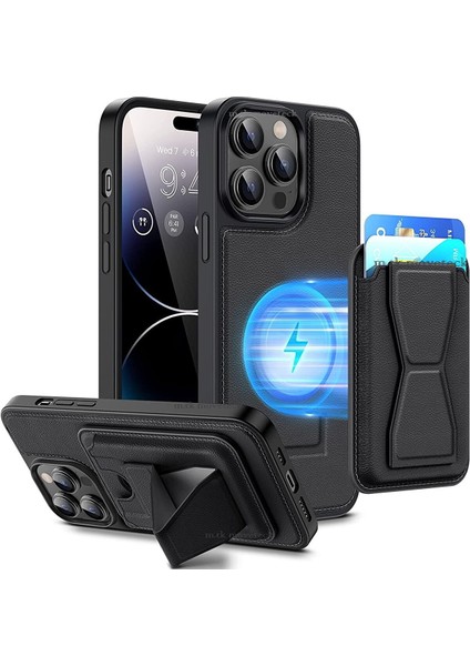 Apple iPhone 14 Pro Standlı Kılıf Destekli Ayrılabilir Kart Tutuculu Kılıf Orijinal Deri Cardsafe