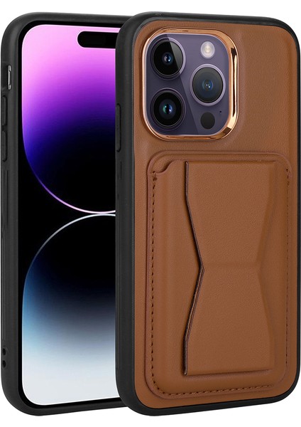 iPhone 12 Pro Max Standlı Kılıf Destekli Ayrılabilir Kart Tutuculu Kılıf Pu Orijinal Deri Cardsafe