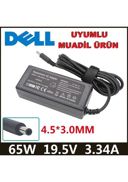 Dell Uyumlu Muadil Ürün Ithalatçı Firma Garantili 19.5V 2.31A Uyumlu 3.33A Laptop Şarj Adaptörü Dell Inspiron XPS13 9360 9350 9343 9365 XPS12 LA5000 M140 VOSTRO5370 13 4.5*3.0mm Mini Iğneli Uç