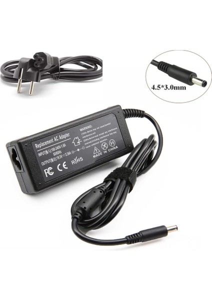 Dell Uyumlu Muadil Ürün Ithalatçı Firma Garantili 19.5V 2.31A Uyumlu 3.33A Laptop Şarj Adaptörü Dell Inspiron XPS13 9360 9350 9343 9365 XPS12 LA5000 M140 VOSTRO5370 13 4.5*3.0mm Mini Iğneli Uç modelleri