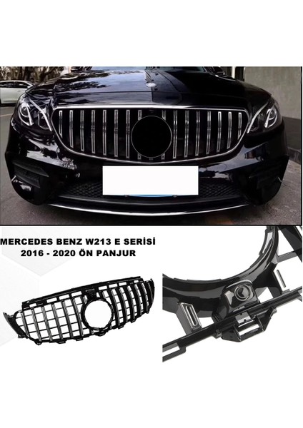 Mercedes W213 E Serisi Spor Ön Panjur Izgaralı Piano Black & Krom Şeritli 2016-2020 1. Kalite-Caraks