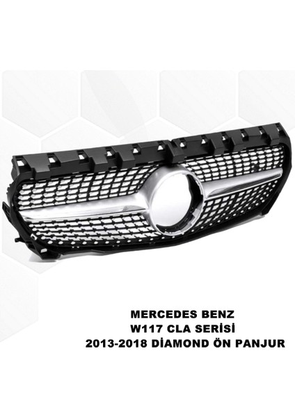 Mercedes W117 Cla Serisi Diamond Ön Panjur Piano Black & Krom Şeritli 2013-2018 1. Kalite