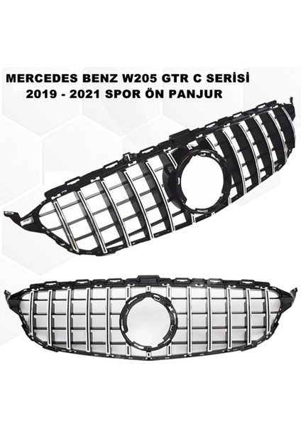 Mercedes W205 Gtr C Serisi Spor Ön Panjur Izgaralı Piano Black & Krom Şeritli 2019-2021 Arası-Caraks