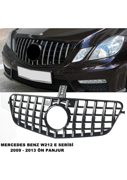 Mercedes W212 Gtr E Serisi Spor Ön Panjur Izgaralı Piano Black & Krom Şeritli 2009-2013 1. Kalite