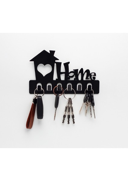 Home Siyah Metal Dekoratif Anahtar Askılığı - Pano Askılığı Home Yazılı Dekoratif Anahtarlık fiyatları