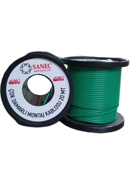 Sanec Çok Damarlı Montaj Kablosu - 22 Awg - 20 Metre - Yeşil