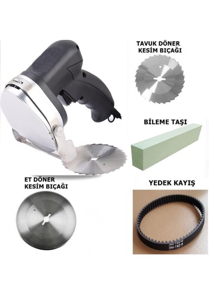 Döner Kesme Makinası Elektirikli+Yedek Tavuk Döner Kesme Bıçağı+Yedek Kayış+Bileme Taşı-Rdc