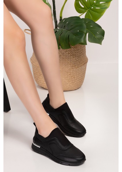 Siyah Aynalı Streç Ortopedik Spor Ayakkabı