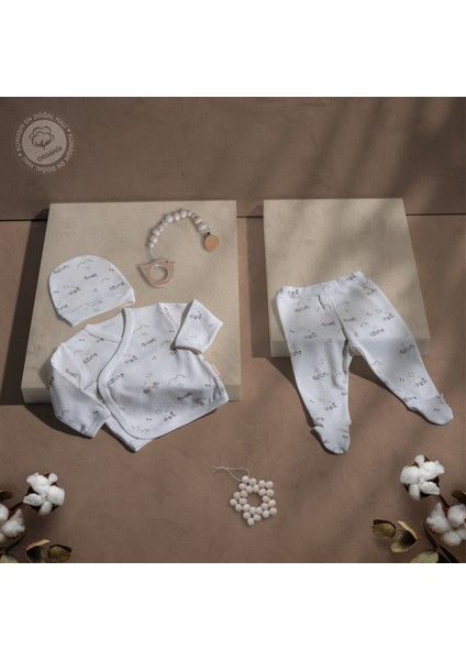 Tiffany Baby Şapkalı 2'li Takım Ekru 0-3 Ay 4078