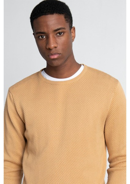 Slim Fit Dar Kesim Bisiklet Yaka Petek Desenli Erkek Kazak - Tudors