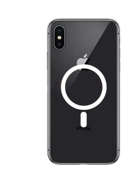 iPhone Xs - Kamera Çıkıntılı Şeffaf Magsafe Kablosuz Şarj Destekli V-Mags Kılıf