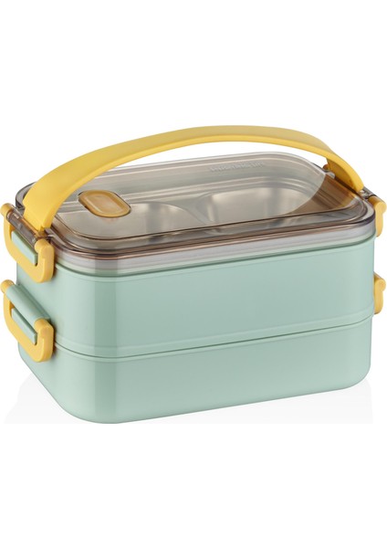 Bento Lunch Box Ofis-Okul Için Yeni Nesil Sefer Tası 2 Kat Taşıma Kulplu Çelik FF367