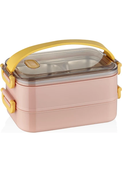 Bento Lunch Box Ofis-Okul Için Yeni Nesil Sefer Tası 2 Kat Taşıma Kulplu Çelik FF367