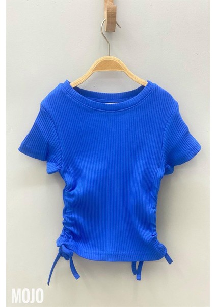 Mojo Kız Çocuk Yandan Bağlamalı Kaşkorse Kısa Kollu Body 3713 Mavi