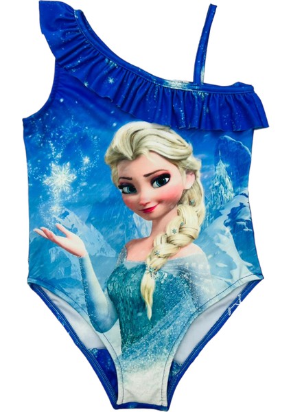 Kız Çocuk Çizgi Film Karakterli Tek Kol Fırfırlı Askılı Mayo Elsa - Lol - Mickey Baskı Yeni Sezon