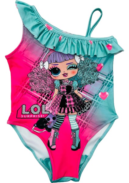 Kız Çocuk Çizgi Film Karakterli Tek Kol Fırfırlı Askılı Mayo Elsa - Lol - Mickey Baskı Yeni Sezon