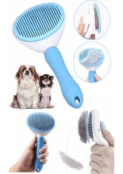 Otomatik Tuşlu Kedi Köpek Bakım Tarağı Tüy Toplayıcı Tarak Zararsız Boncuk Uçlar Tüy Toplayıcı Mavi Renk