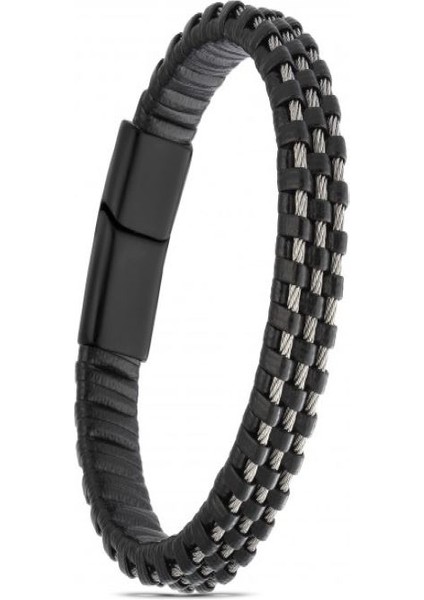 Erkek Deri ve Çelik Bilekllik