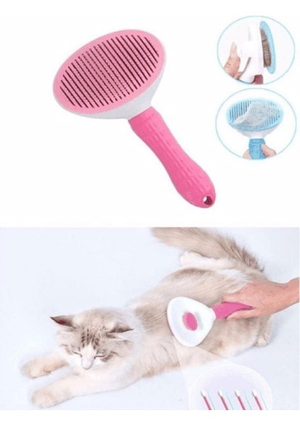 Otomatik Temizlenen Tuşlu Evcil Hayvan Fırçası Kedi Köpek Tüy Toplayıcı Tarak Metal Boncuk Fırça Pembe Renk