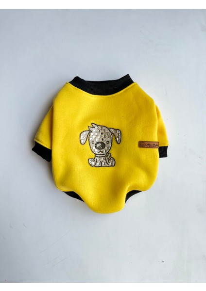 Sarı Içi Polar Köpek Desen Payetli Sweatshirt