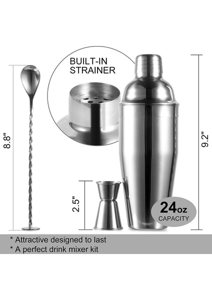 3 Parça Kokteyl Seti 750 ml