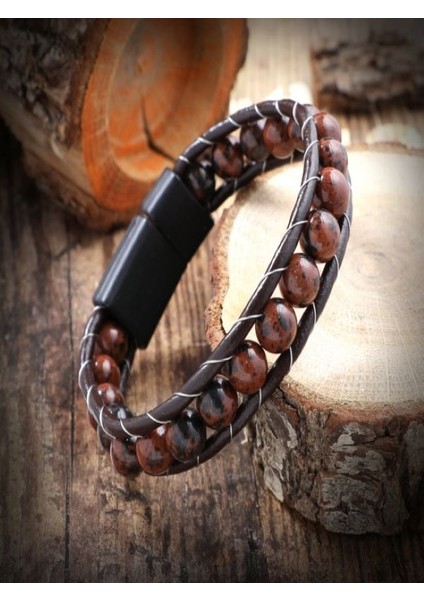 Erkek Doğaltaş Deri Bileklik