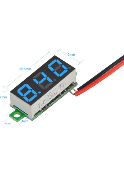 0.28'' Inch Dc 0-100V Mini Digital Voltmetre 3 Kablolu - Mavi Led