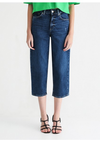 Yüksek Bel Düz Paça Regular Fit Indigo Kadın Denim Pantolon K-Rıver