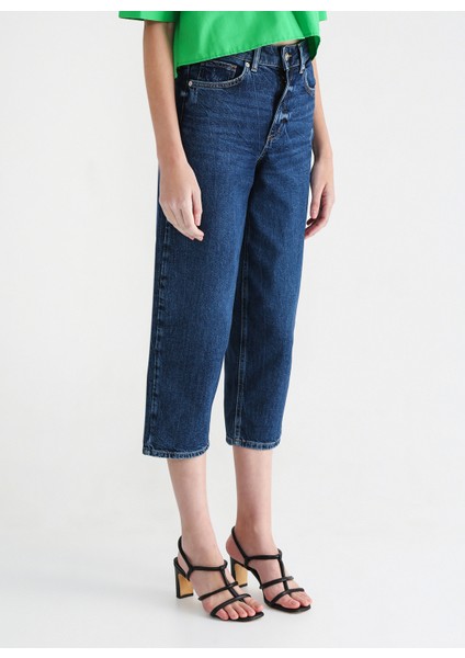 Yüksek Bel Düz Paça Regular Fit Indigo Kadın Denim Pantolon K-Rıver