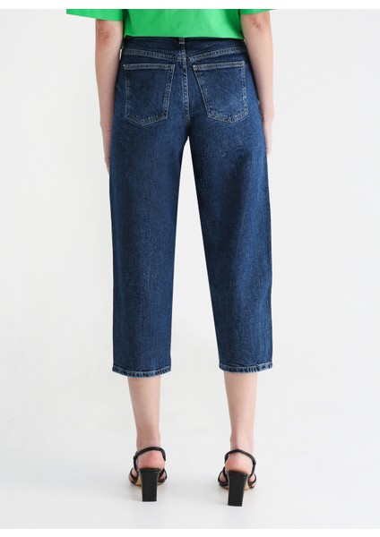 Yüksek Bel Düz Paça Regular Fit Indigo Kadın Denim Pantolon K-Rıver