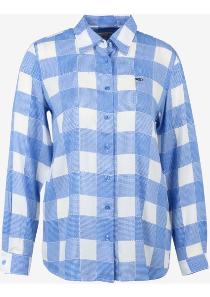 Gömlek Yaka Desenli Mavi Kadın Gömlek Etro